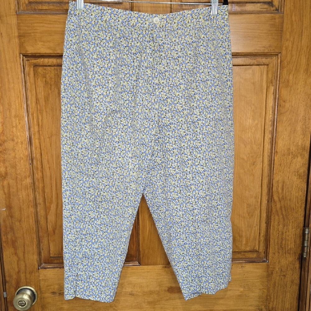 Elisabeth Weinstock Floral Capris in Blue and Yellow